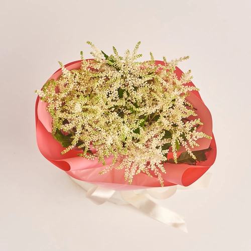 Product image Bouquet of 15 White Astilbes, packaging: Gradiens pink, vendor code: 3438