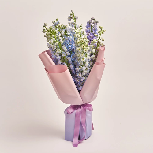 Product image Bouquet of 9 Delphiniums міх, packaging: Gradiens violet, vendor code: 3440