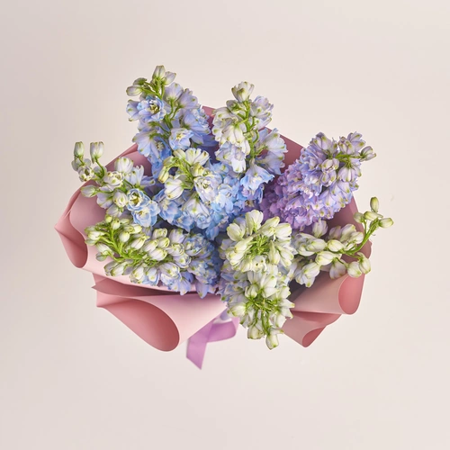 Product image Bouquet of 9 Delphiniums міх, packaging: Gradiens violet, vendor code: 3440