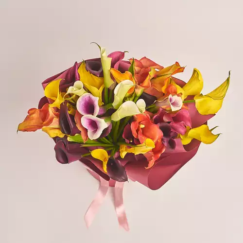 Product image Bouquet of 51 Callas mix, packaging: Coral, vendor code: 3462