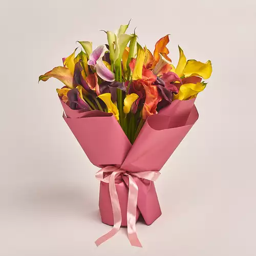 Product image Bouquet of 51 Callas mix, packaging: Coral, vendor code: 3462