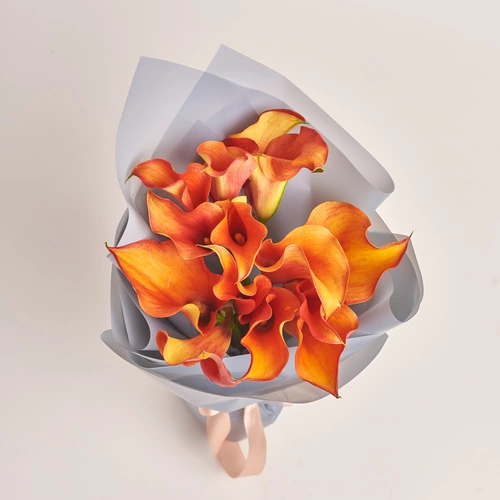 Product image Bouquet of 15 Orange Callas, packaging: Gray, vendor code: 3466