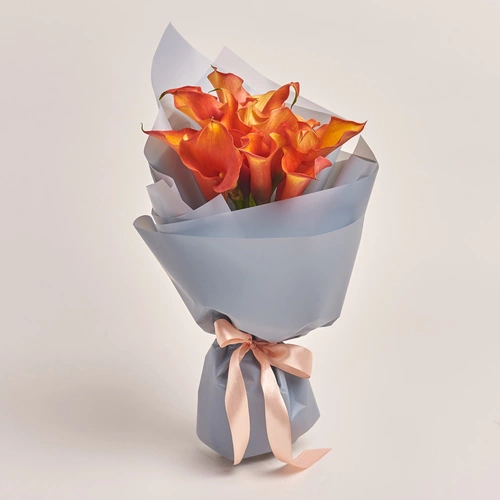 Product image Bouquet of 15 Orange Callas, packaging: Gray, vendor code: 3466