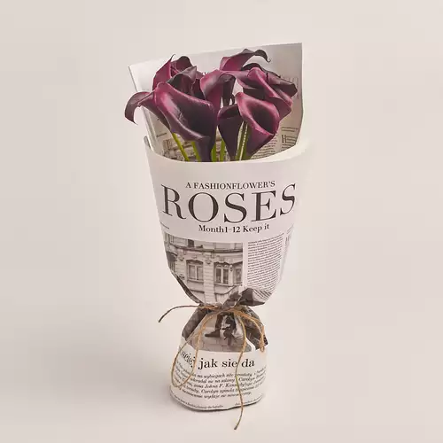 Product image Bouquet of 15 Purple Callas, packaging: Newspaper, vendor code: 3467