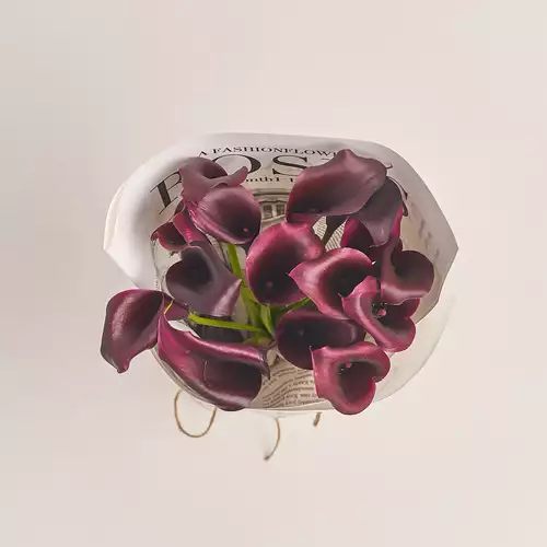 Product image Bouquet of 15 Purple Callas, packaging: Newspaper, vendor code: 3467