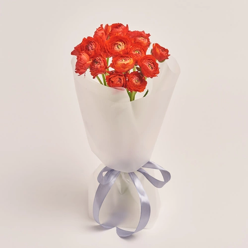 Product image Bouquet 15 Red Ranunculuses, packaging: Transparent, vendor code: 3474