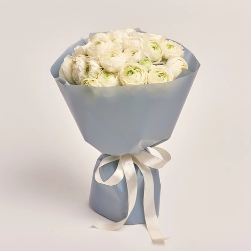 Product image Bouquet 25 White Ranunculuses, packaging: Gray, vendor code: 3475