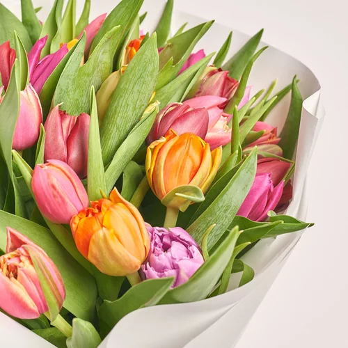 Product image Bouquet 35 Рeony tulips mix, packaging: White, vendor code: 3477