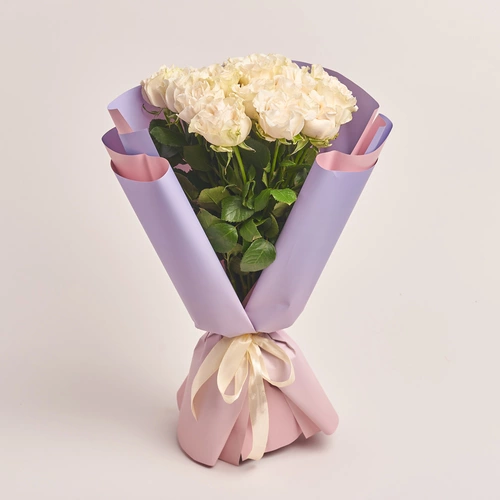 Product image Bouquet of 15 White Peony Roses, packaging: Gradiens violet, vendor code: 3484