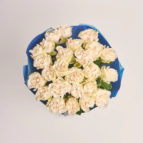 Product image Bouquet of 25 White Peony Roses, packaging: Gradiens blue, vendor code: 3485
