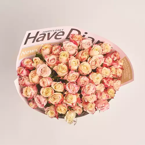 Product image Bouquet of 51 Cream-red roses, packaging: Newspaper, vendor code: 3499