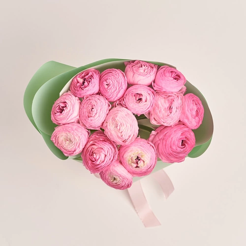 Product image Bouquet 15  Bright Pink Ranunculuses, packaging: Gradiens tiffany, vendor code: 3505