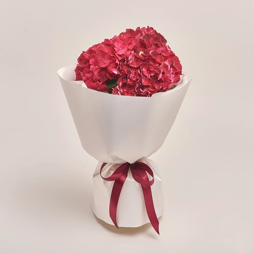 Product image Bouquet of 3 Red Hydrangeas, packaging: White, vendor code: 3523