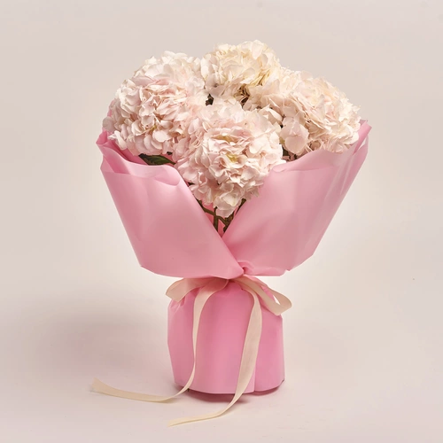 Product image Bouquet of 7 Light Pink Hydrangeas, packaging: Pink, vendor code: 3526