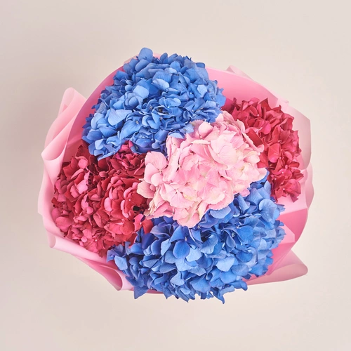 Product image Bouquet of 5 Bright Hydrangeas mix, packaging: Pink, vendor code: 3530