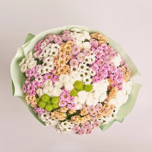 Изображение товара Букет 51 Хризантема Сантини Микс, упаковка: Градиент тиффани, артикул: 3544