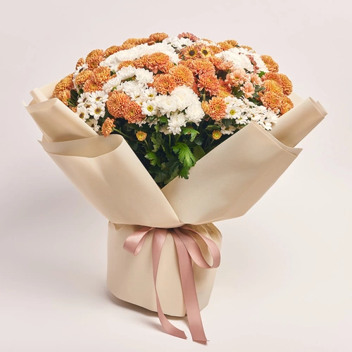 Product image Bouquet of 51 Chrysanthemums Santinі Mix, packaging: Kafin cream, vendor code: 3544