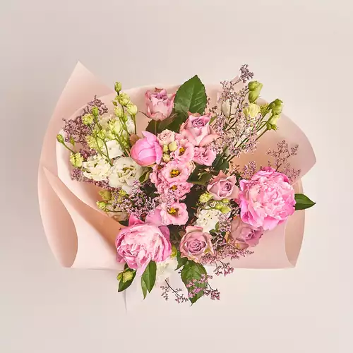 Изображение товара Букет 645, упаковка: Каффин розовый, артикул: 2378