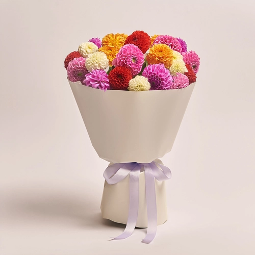 Product image Bouquet of 25 Dahlias Mix, packaging: White, vendor code: 3546