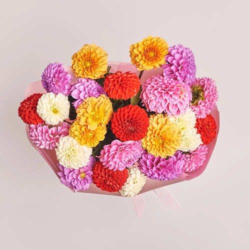 Product image Bouquet of 25 Dahlias Mix, packaging: Pink, vendor code: 3546