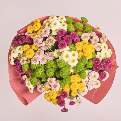Product image Bouquet of 25 Chrysanthemums Santinі  Pompon Mix, packaging: Kafin rust, vendor code: 3552