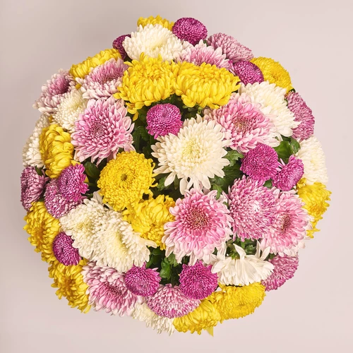 Изображение товара Букет 51 однобутонна Хризантема Микс, упаковка: Градиент тиффани, артикул: 3555