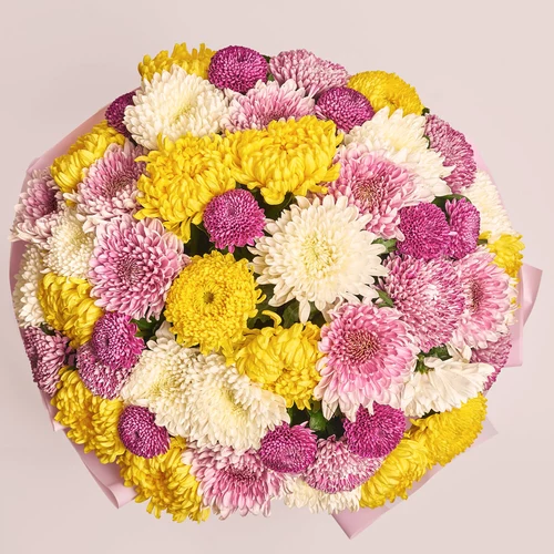 Product image Bouquet of 51 Single Chrysanthemums Mix, packaging: Pink, SKU: 3555
