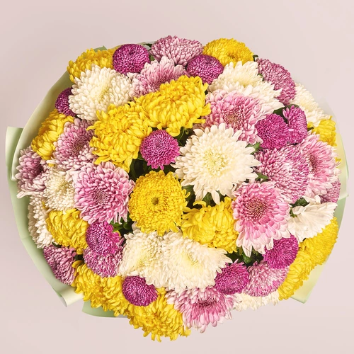 Product image Bouquet of 51 Single Chrysanthemums Mix, packaging: Gradiens tiffany, vendor code: 3555