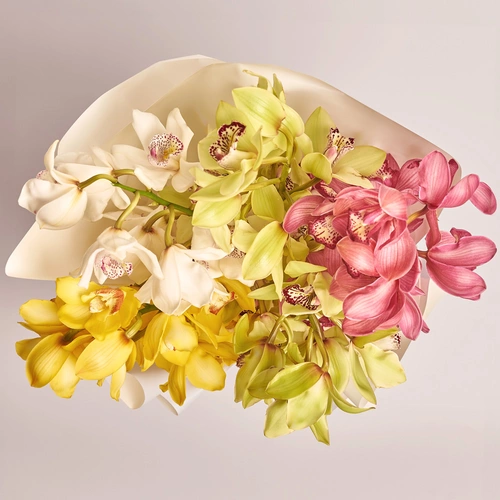 Product image Bouquet of 5 Cymbidium's branches mix, packaging: White, vendor code: 3565