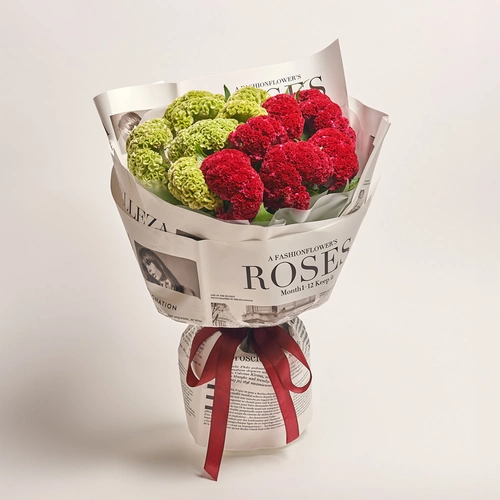 Product image Bouquet of 15 Celosias Mix, packaging: Newspaper, vendor code: 3583