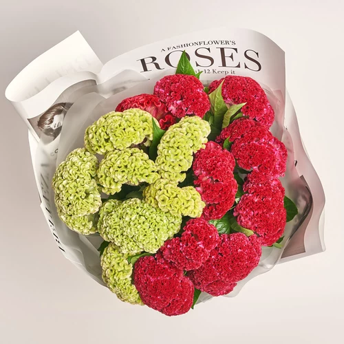 Product image Bouquet of 15 Celosias Mix, packaging: Newspaper, vendor code: 3583