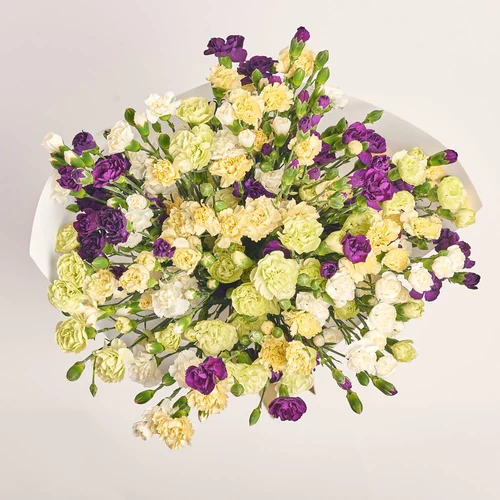 Изображение товара Букет 51 Гвоздика Спрей Микс, упаковка: Белая, артикул: 3590