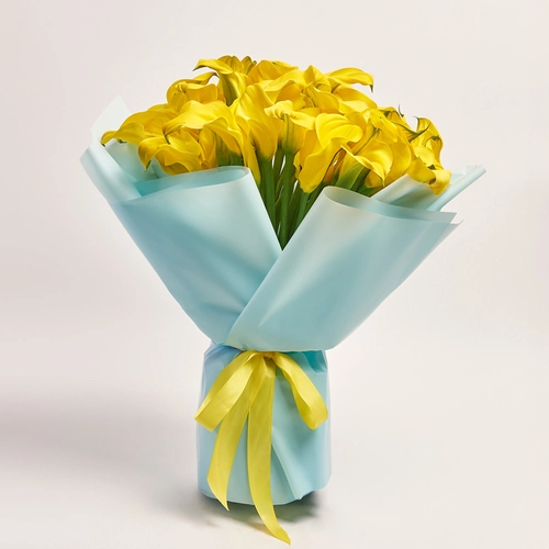 Product image Bouquet of 51 Yellow Callas, packaging: Blue, vendor code: 3599