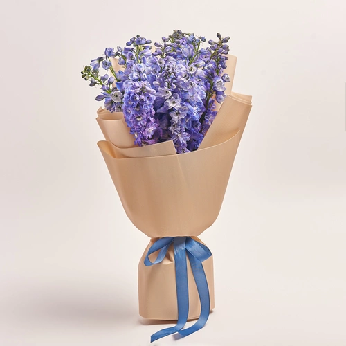 Product image Bouquet of 15 Light Blue Delphiniums, packaging: Kafin cream, vendor code: 3606