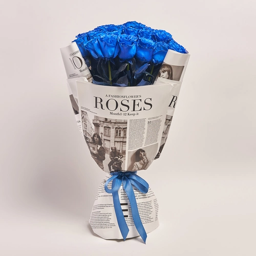 Product image Bouquet 25 Blue Rose, packaging: Newspaper, vendor code: 3611