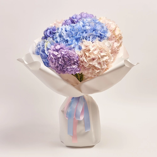 Product image Bouquet of 9 Hydrangeas Mix Elegant, packaging: White, vendor code: 3620