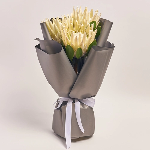 Product image Bouquet of 3 White Proteas, packaging: 
Graphite, vendor code: 3623