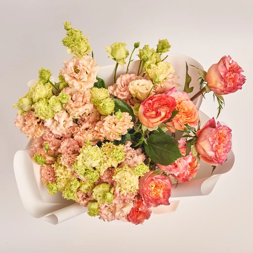 Product image Bouquet Duo with Roses and Eustomas, packaging: White, vendor code: 3626