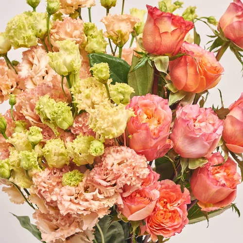 Product image Bouquet Duo with Roses and Eustomas, packaging: White, vendor code: 3626