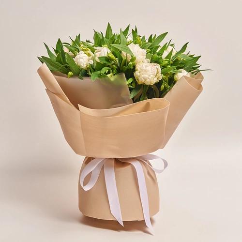 Product image Bouquet Duo with Peonies and Alstroemeria, packaging: Kafin cream, vendor code: 3649