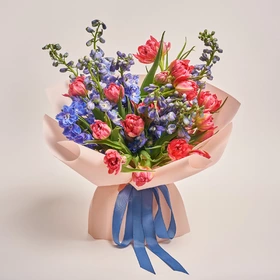 Duo bouquet of Delphiniums and Tulips