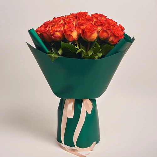 Product image Bouquet of 25 orange Meteor Roses, packaging: Green, vendor code: 3652