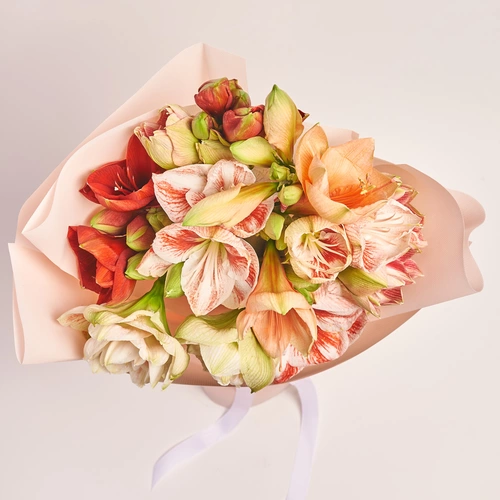 Product image Bouquet of 11 Amaryllis Мix, packaging: Kafin rose, vendor code: 3658