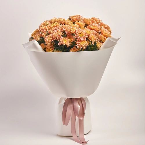 Product image Bouquet of 15 Salmon Chrysanthemums, packaging: White, vendor code: 3673