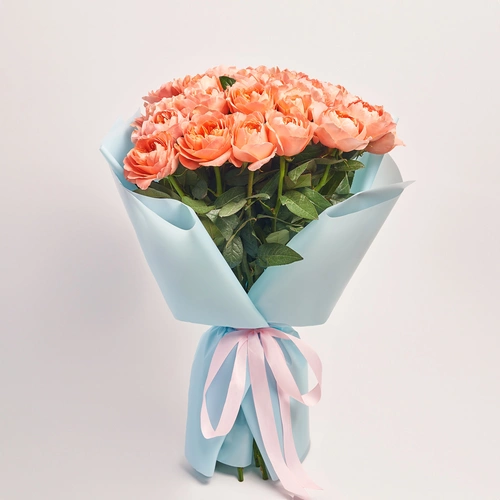 Product image Bouquet of 25 pink peony Roses, packaging: Blue, vendor code: 3687