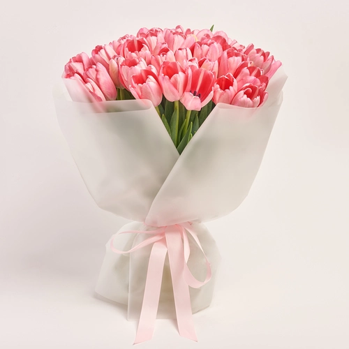 Product image Bouquet of 51 pink Tulips Classic, packaging: Transparent, vendor code: 3730