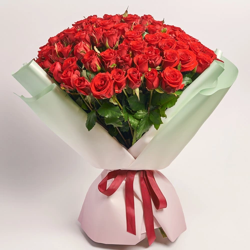 Product image Bouquet 101 Red Rose Red Eagle, packaging: Gradiens tiffany, vendor code: 3756