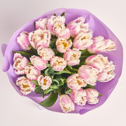Product image Bouquet of 25 Purple and White Double Tulips, packaging: Purple, vendor code: 3786