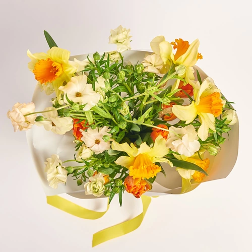 Product image Trio Bouquet with Narcissuses, Tulips and Ranunculuses, packaging: White, vendor code: 3790