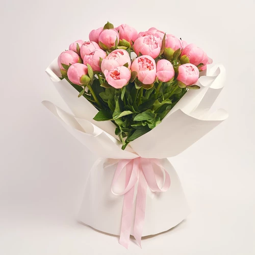 Product image Bouquet of 25 Peonies Etched Salmon, packaging: White, vendor code: 3820